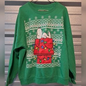 Peanuts Green Crewneck Sweater with Snoopy